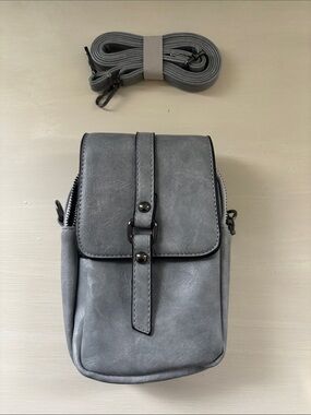 Crossbody Bag Purse Handbag Grey Faux Leather New